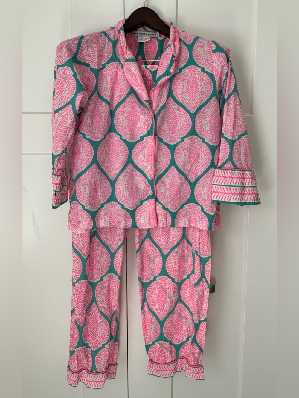 Gretchen Scott Designs Pink & Teal Paisley-Style Kids Pajama Set